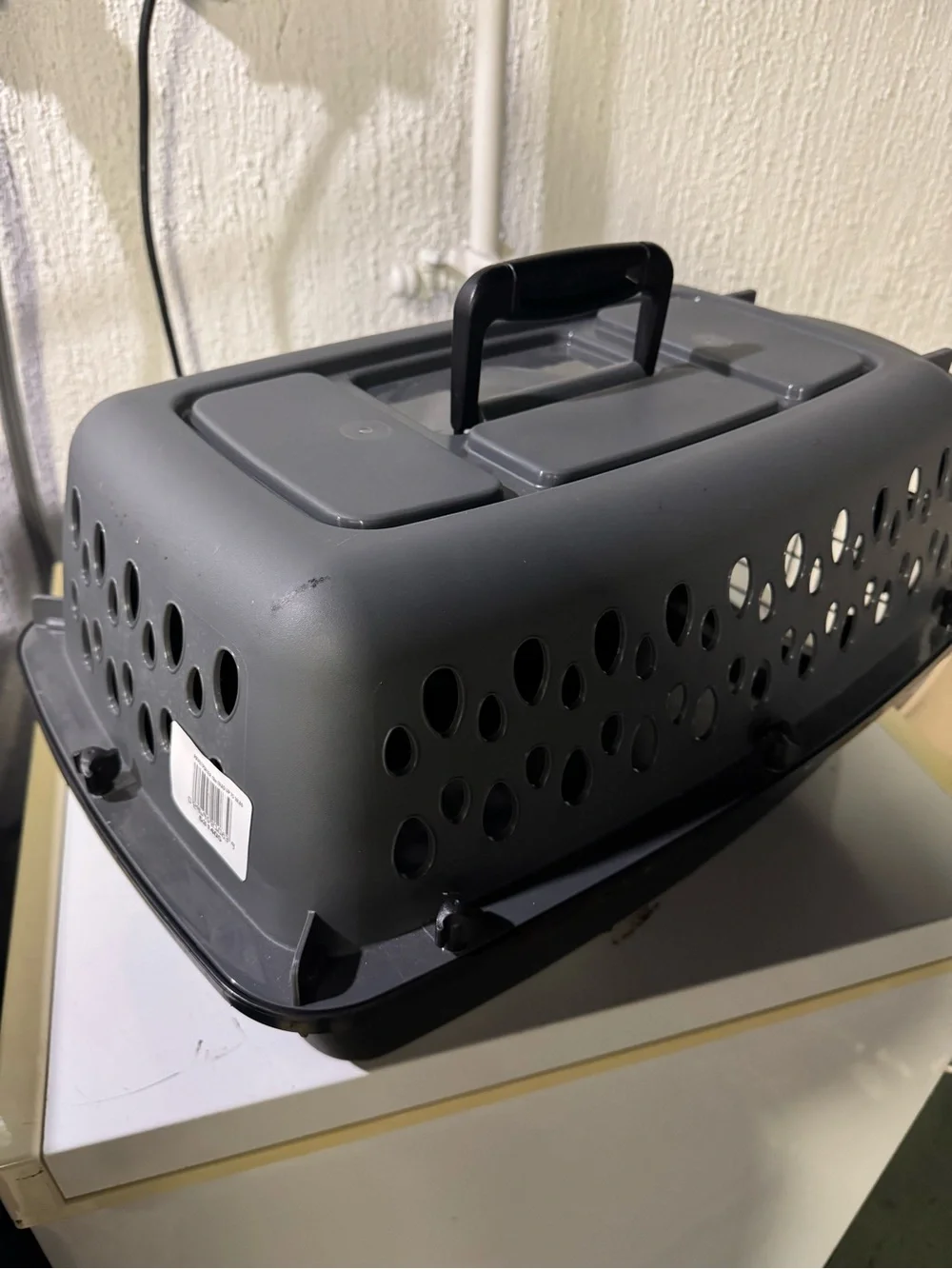 Grey Plastic Pet Carrier with Black Wire Door